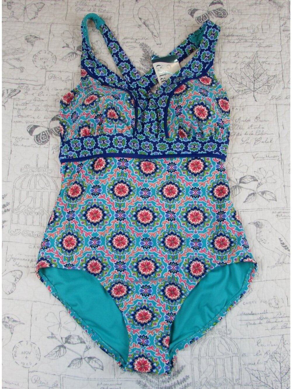 NEW Catalina One Piece Swimsuit boho Geometric  Padded flattering Sz M (8-10)